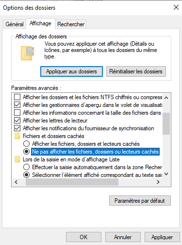 le dossier a disparu dans Windows 10